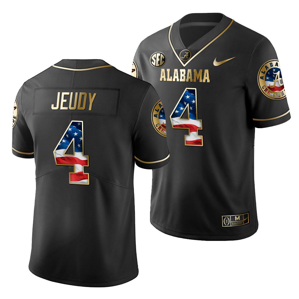 Men's Alabama Crimson Tide Jerry Jeudy #4 Black Golden Limited Edition 2019 Stars and Stripes NCAA College Football Jersey